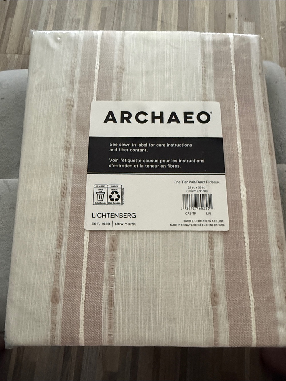 New and package tan farmhouse, one tier pair curtain